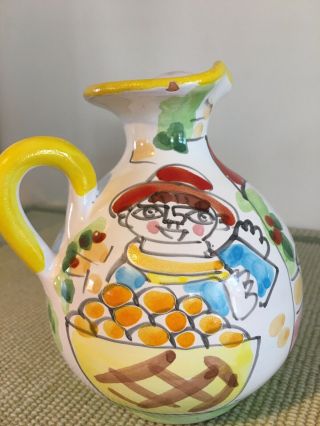 Vintage La Musa Italy Hand Painted Ceramic Pitcher Vase Pottery