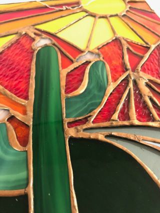 Vintage Stained Glass Suncatcher,  Cactus,  Sun,  Road,  8.  5 