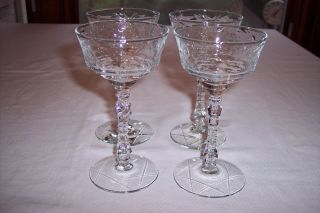 Set Of 4 Vintage Rock Sharpe Arctic Rose Cut Liquor Cocktail Glasses