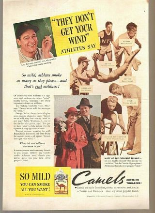 Vintage 1935 Camels Cigarettes Lou Gehrig York Yankees Celebrity Ad