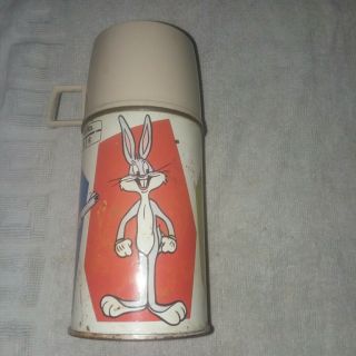 Vintage 1971 Metal Thermos Bottle Bugs Bunny,  Yosemite Sam,  And Elmer Fudd.