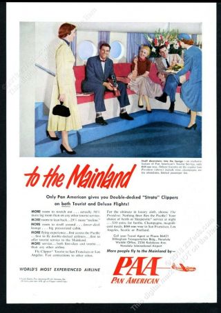 1954 Pan Am Airlines Stewardess Plane Lounge Hawaii To Mainland Vintage Print Ad