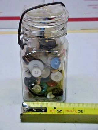 Vintage Square Glass Lid Jar Full Of Old Buttons