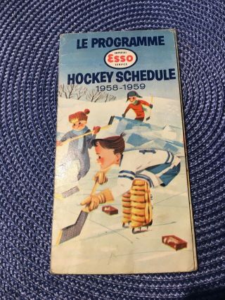 1958 - 59 Esso Imperial Oil Nhl Hockey Schedule - French / English Version
