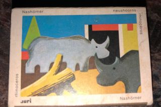 Vintage Juri West German Wooden Matchbox Toys Herd Of Rhinos Complete