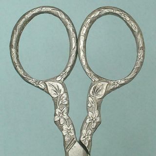 Antique Steel Embroidery Scissors W/ Violets French Circa 1900s