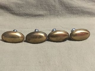 4 Vintage Oval Shape Solid Brass Cabinet Knobs Drawer Pulls