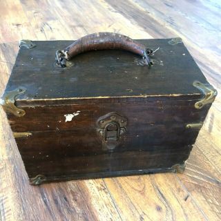 Vintage Wood With Leather Handle Tool Box Wonderful Aged Patina