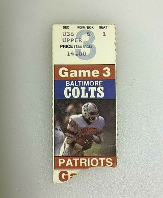 Vintage,  1983 Baltimore Colts Vs England Patriots,  Ticket Stub (game 3)