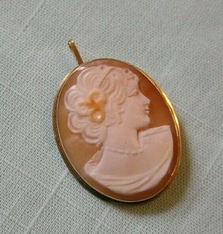 Antique 14k Yellow Gold Shell Cameo Pin Vintage Brooch/pendant Framed
