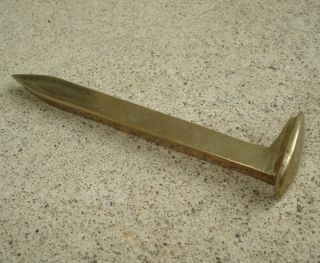 Vintage Solid Brass Railroad Spike Paperweight Shiny Decor 6 " And Heavy