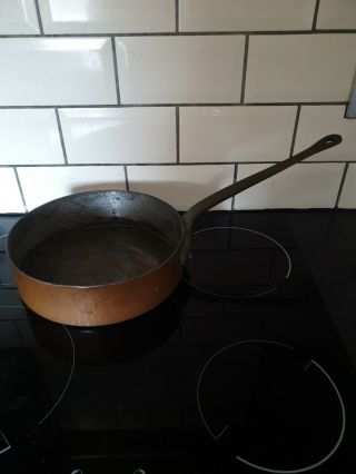 Vintage Solid Copper Pan With Brass Handle 26 Cm In Diameter