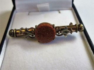 Antique Victorian Goldstone Set Sewing Etui Nanny Brooch,  Pin