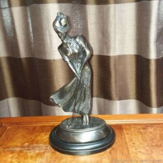 Antique Bronze Sculpture,  Elegant Lady Playing Golf