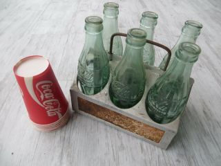 Vintage Coca - Col Metal 6 - Pack Carrier Drink Holder Caddy W/ Bottles & Coke Cups