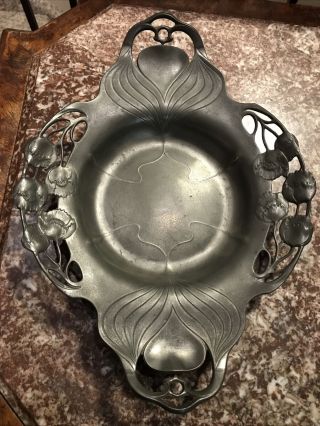 Orivit Signed Art Nouveau Pewter Footed Dish Bowl Tray