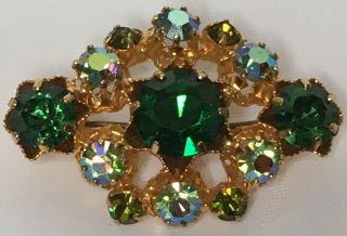 Vintage Emerald Green Rhinestone Karu Brooch Pin