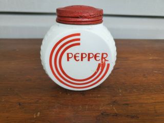 Vintage Anchor Hocking Vitrock Art Deco Red And White Round Pepper Shaker