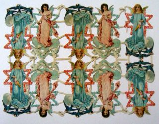 A43 - Angels With Birds And Stars - Full Large Sheet - Antique Diecut Scraps