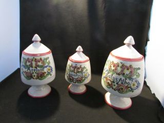 Vintage Set 3 Canisters Italy Pottery Caffe Coffee Apothecary Jar Canister Set