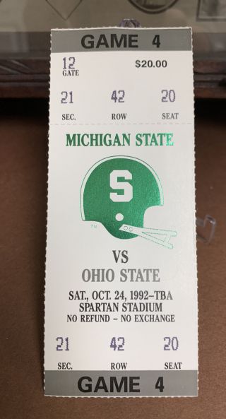 Vintage 1992 Michigan St.  Vs Ohio State Football 10/24/1992 Complete Ticket