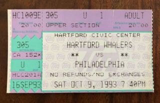 Pronger 1st Nhl Point Philadelphia Flyers Vs Hartford Whalers Ticket - Oct 9,  1993