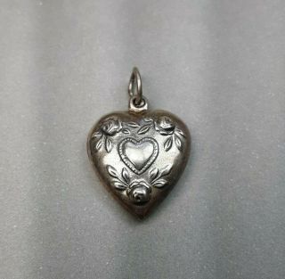 Vintage Sterling Silver Art Nouveau Jewelry Repousse Puffy Heart Charm Pendant