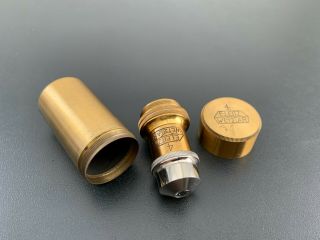 Antique Vintage Brass E.  Leitz Wetzlar 20x Microscope Objective Lens With Case