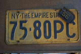 Vintage York State License Plate - 1955 With 56 Tag - 75 - 80pc