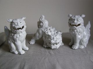 Vintage Omc Otagiri Japan White Porcelain Asian Foo Dogs Lion Figurines Set Of 3