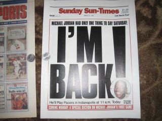 Chicago Sunday Sun - Times March 19,  1995 Bulls Jordan I ' M BACK Editions 2