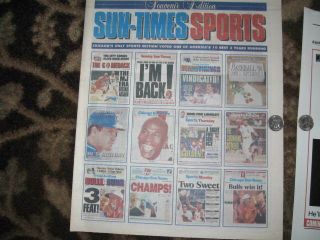 Chicago Sunday Sun - Times March 19,  1995 Bulls Jordan I ' M BACK Editions 3