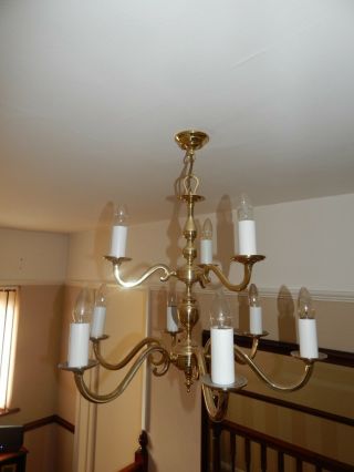 Ceiling Light Brass Chandelier Very Large Two Tier Nine Lamps