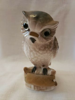 Vintage Owl Pincushion Ardalt Porcelain Scissor Holder Big Eyes Made In Japan