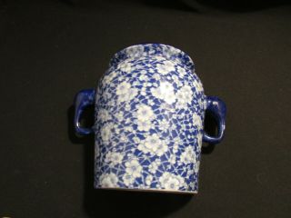 Vtg Porcelain Wall Pocket Vase Blue White Floral Calico Chintz 8” X 7 " Wide