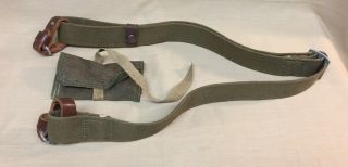 Vintage Canvas Rifle Sling Complete With Leather Straps; Mosin Nagant M91