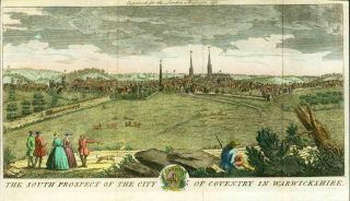 1752 Antique Print - View Of Coventry South Prospect Hand Colour (lm6)