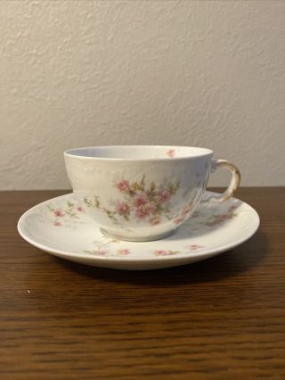Vintage Theodore Haviland Limoges Tea/coffee Cup And Saucer Pink Flowers