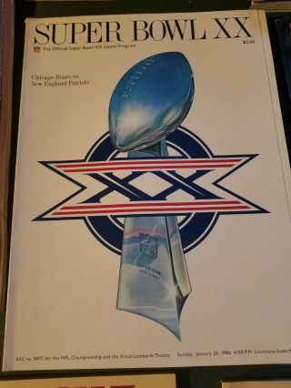 1986 Bowl Xx 20 Chicago Bears V.  England Patriots Football Program