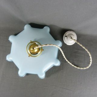 Vintage French Blue Opaline Milk Glass Ceiling Shade,  w/Hardware,  Ø 10.  1/2 