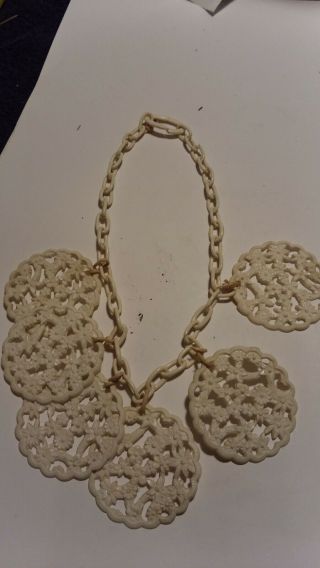 Vintage Ivory Colored Carved Plastic Necklace