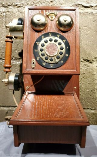 Antique Style Vtg Wooden Push - Button Wall Telephone /phone W/ Lift Lid Storage