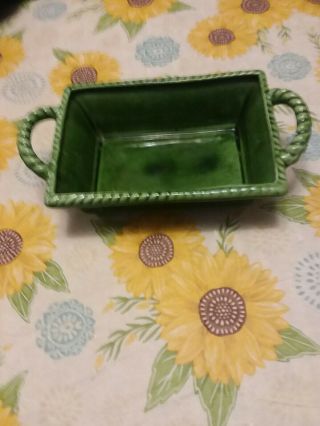 Vintage Camark Green Ceramic Basket With Braided Handles
