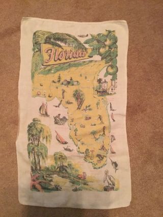 Vintage Florida Map Souvenir Tea Towel Pre Disney