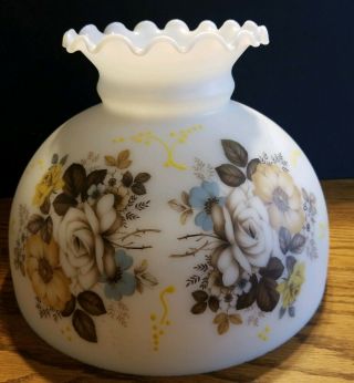 Gwtw Milk Glass Hurricane Lamp Shade Rose Floral Design 7 - 1/2 " Tall Vintage