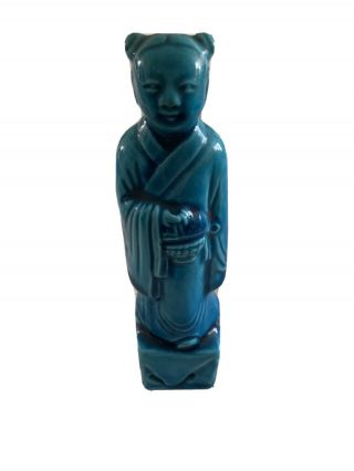 Antique Chinese Export Porcelain Turquoise Blue Glaze Immortal Figure