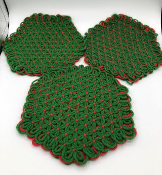 Vintage Hand Crocheted Christmas Doilies/trivets Set Of 5