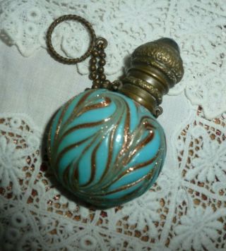 Antique Turquoise And Gold Italian Aventurine Perfume Bottle With Chatelaine