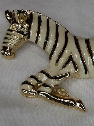 Vintage Enamel And Goldtone Zebra Brooch