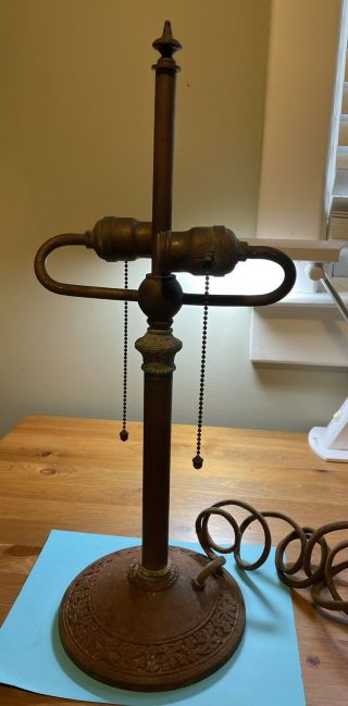 Antique Edward Miller Art Nouveau Brass Table Lamp Hubbell Socket Acorn
